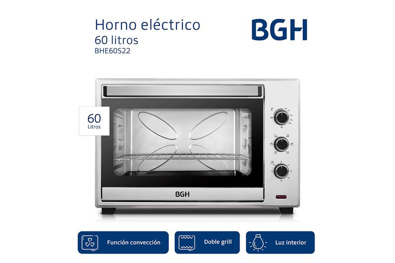 Horno Eléctrico BGH BHE60S22 2200W 60L Plata