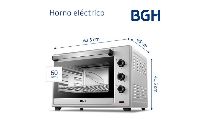 Horno Eléctrico BGH BHE60S22 2200W 60L Plata