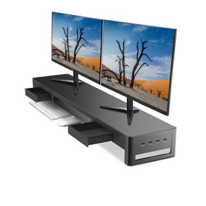 meatanty Soporte elevador de doble monitor con 2 cajones de almacenamiento y 4 puertos USB, soporte