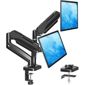 MOUNTUP Soporte de monitor doble para escritorio, brazos de monitor neumáticos para 2 monitores