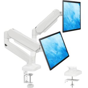MOUNTUP Soporte de monitor doble para escritorio, brazos de monitor de resorte de gas para 2