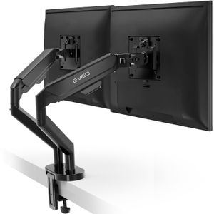 EVEO Soporte de monitor dual premium de 14 a 35 pulgadas, brazo de monitor doble, soporte VESA de