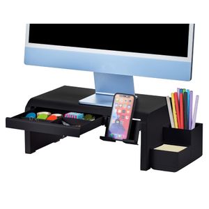 Bostitch Konnect - Elevador ajustable para monitor con cajón, soporte para teléfono celular y