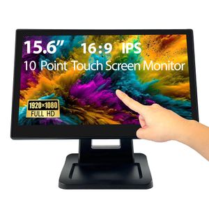 ANGEL POS Monitor POS de pantalla táctil FHD IPS de 15.6 pulgadas 1920 x 1080 con soporte de metal,
