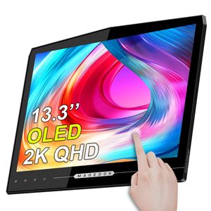 OLED Monitor de pantalla táctil portátil, 13.3 pulgadas, 2K 1MS, monitor portátil para juegos 100%