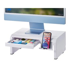 Bostitch Konnect - Elevador de monitor ajustable con cajón y soporte para teléfono celular, soporte