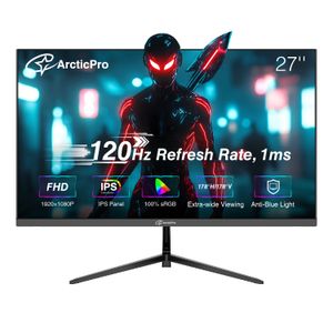 Monitor de computadora de 27 pulgadas, 120Hz, FHD 1080p monitor de oficina y juegos, tiempo de