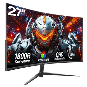 Monitor curvo 2K 165Hz, 27 pulgadas QHD 2560x1440p 144Hz Monitor de juegos con AMD FreeSync, sin