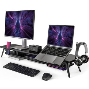 Fenge Soporte para monitor, elevador de monitor doble para 2 monitores con elevador ajustable para