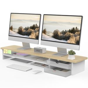 Fenge Soporte para monitor, elevador de monitor doble, soporte de escritorio grande de 42.5 pulgadas