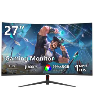 Monitor curvo para juegos de 27 pulgadas, monitor de computadora de 100 Hz, altavoces integrados,