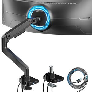 ARES WING Soporte para monitor individual con USB A/C, brazo de monitor ultraancho para pantalla de