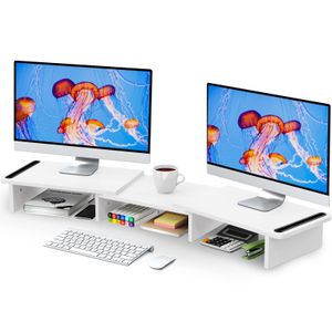 Zimilar Soporte elevador de monitor doble, soporte para monitor con longitud y ángulo ajustables,