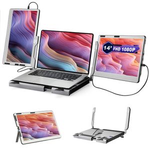 Monitor triple para laptop, extensor de pantalla portátil 1080P de 14 pulgadas, estación de trabajo