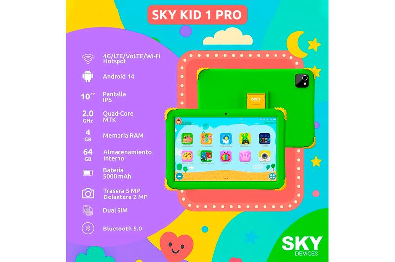Tablet Sky 10.1” 64GB 4RAM KidsPro1 Android 13