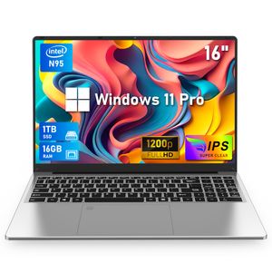 Computadora portátil de 16 pulgadas, portátil para juegos, 16 GB de RAM 1 TB SSD, procesador N95,