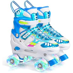 Patines para niñas y niños, 4 tamaños ajustables para niños pequeños con ruedas iluminadas para