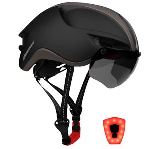 Shinmax Casco de bicicleta para adultos, casco de bicicleta con gafas magnéticas extraíbles y luz