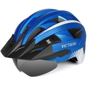 VICTGOAL Casco de bicicleta para hombres y mujeres con luz LED, gafas magnéticas desmontables,