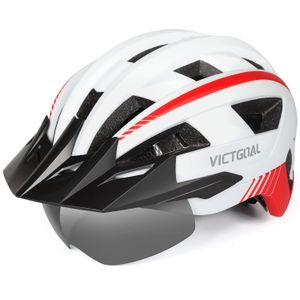 VICTGOAL Casco de bicicleta para hombres y mujeres con luz LED, gafas magnéticas desmontables,