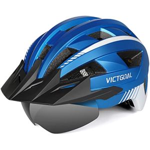 VICTGOAL Casco de bicicleta para hombres y mujeres con luz LED, gafas magnéticas desmontables,