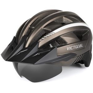 VICTGOAL Casco de bicicleta para hombres y mujeres con luz LED, gafas magnéticas desmontables,