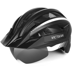 VICTGOAL Casco de bicicleta para hombres y mujeres con luz LED, gafas magnéticas desmontables,