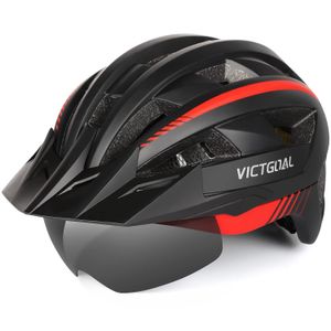 VICTGOAL Casco de bicicleta para hombres y mujeres con luz LED, gafas magnéticas desmontables,