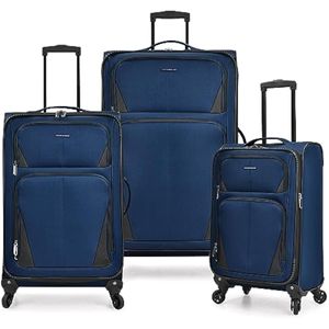 U.S. Traveler Aviron Bay - Equipaje extensible con ruedas giratorias, Azul marino/flor y brillo),