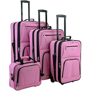 Rockland juego de 4 piezas de valijas con ruedas y bolsas para viaje, Rosado), F32-PINK