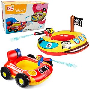Paquete de 2 flotadores inflables para piscina con pistola de agua, camión de bomberos y barco