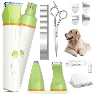 Kit de aseo para perros con recortador de patas, todo en uno, eléctrico de bajo ruido, recargable,