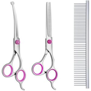 Maxshop Tijeras de aseo para perros con puntas redondas de seguridad, kit de recortadora de titanio