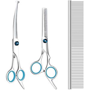 Maxshop Tijeras de aseo para perros con puntas redondas de seguridad, kit de recortadora de titanio