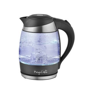 Megachef Hervidor de té con luz de acero inoxidable, 1.7L, vidrio transparente