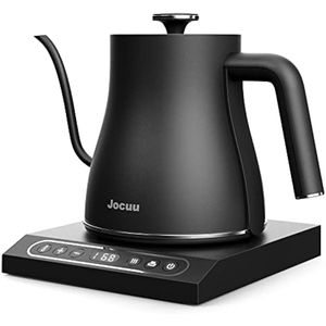 Jocuu Hervidor eléctrico de cuello de cisne con control de temperatura, tetera para té y café, acero