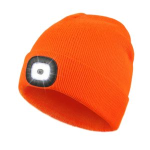 Hatlight Gorro unisex con luz, linterna frontal manos libres recargable por USB, gorro de punto,