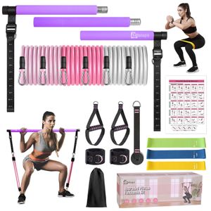 Kit de barra de pilates con bandas de resistencia (4 bandas de resistencia), barra de pilates de 3