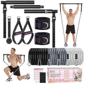 Kit de barra de pilates con bandas de resistencia (4 bandas de resistencia), barra de pilates de 3