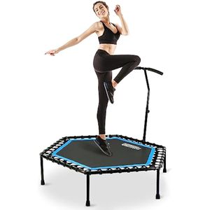 ONETWOFIT 48" Silent Mini Trampoline with Adjustable Handle Bar Fitness Trampoline Bungee