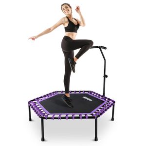 ONETWOFIT 48" Silent Mini Trampoline with Adjustable Handle Bar Fitness Trampoline Bungee