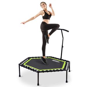 ONETWOFIT 48" Silent Mini Trampoline with Adjustable Handle Bar Fitness Trampoline Bungee