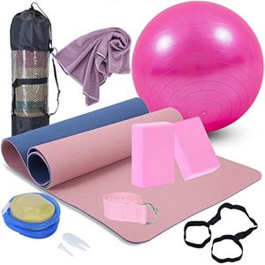AJIEVWU Kit de yoga para principiantes, bloques de yoga, paquete de 2 correas de yoga, pelota de