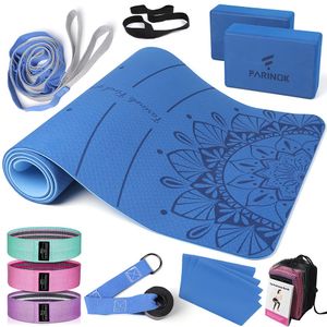 FARINOK Tapete de yoga grueso de 1/3, kit de yoga y juegos para principiantes, incluye esterilla de