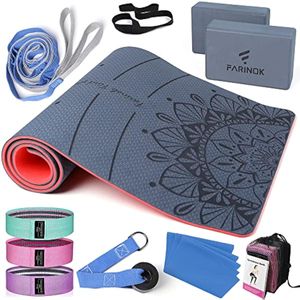 FARINOK Tapete de yoga grueso de 1/3, kit de yoga y juegos para principiantes, incluye esterilla de