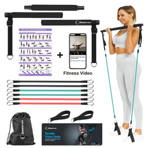 Goocrun Kit de barra de pilates portátil con bandas de resistencia para hombres y mujeres, juego de