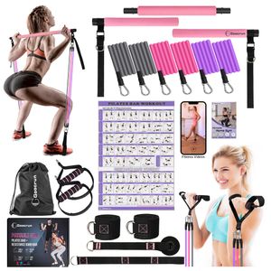 Goocrun Kit de barra de pilates portátil con bandas de resistencia para hombres y mujeres, juego de