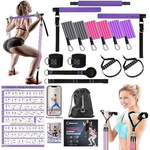 Goocrun Kit de barra de pilates portátil con bandas de resistencia para hombres y mujeres, juego de