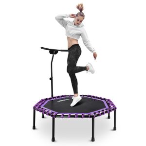 ONETWOFIT Trampolín silencioso de 51 pulgadas con barra de mango ajustable, trampolín de fitness,