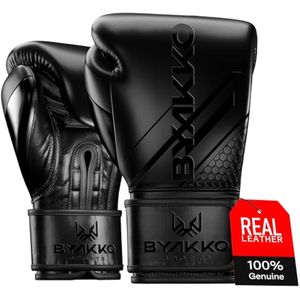 Byakko - Guantes de boxeo para hombre y mujer, guantes de entrenamiento de piel de vaca auténtica,